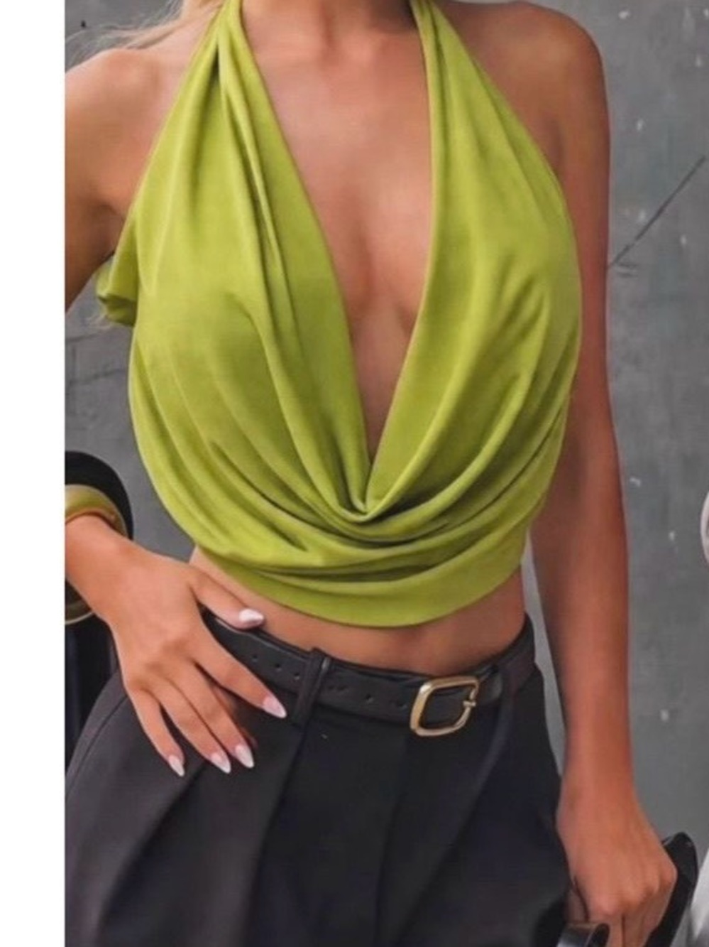 Draped Halter Crop Top in Lime Green